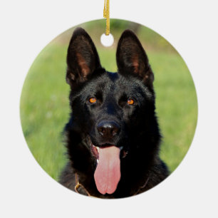 Black German Shepherd Hund - GSD Puppy Julgransprydnad Keramik