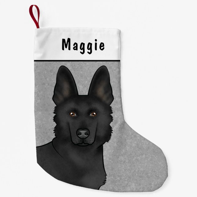 Black German Shepherd Hund Head and Custom Name Liten Julstrumpa (Framsidan)