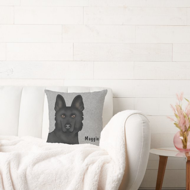 Black German Shepherd Hund Head med eget namn Kudde (Soffa)