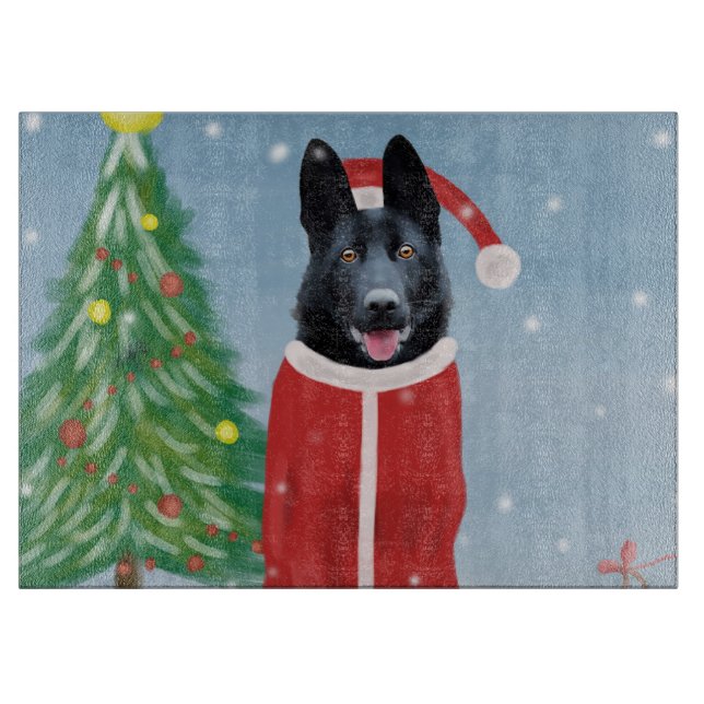 Black German Shepherd Hund i Snö julklappar (Framsidan)