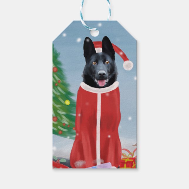 Black German Shepherd Hund i Snö julklappar Presentetikett (Framsidan)
