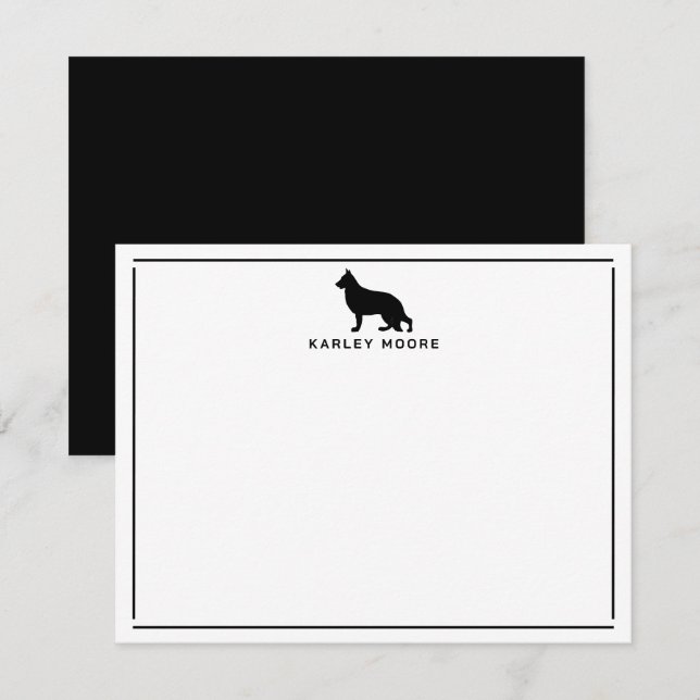 Black German Shepherd Hund Modern Gräns Stationery Anteckningskort (Fram/baksida)