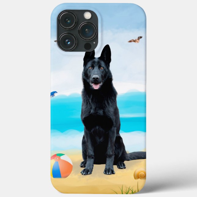 Black German Shepherd Hund på Beach (Baksida)