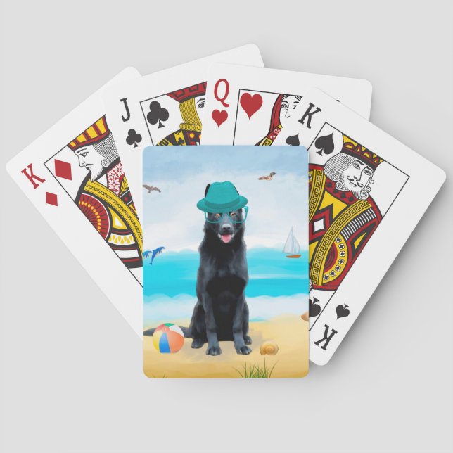 Black German Shepherd Hund på Beach Casinokort (Baksidan)