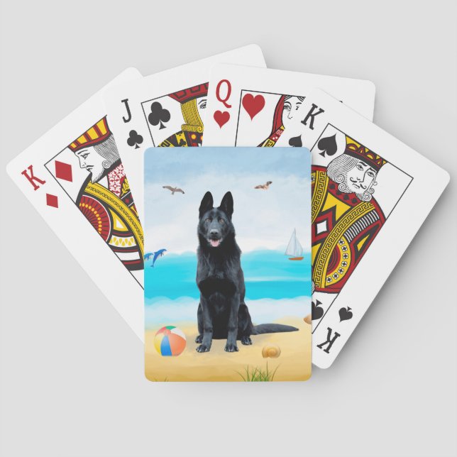 Black German Shepherd Hund på Beach Casinokort (Baksidan)