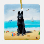 Black German Shepherd Hund på Beach Julgransprydnad Keramik<br><div class="desc">Den svarta tyska Shepherd hund på stranden är en perfekt gåva till någon som kärlek i hund aveln.</div>