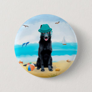 Black German Shepherd Hund på Beach Knapp
