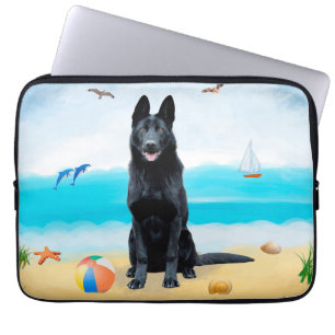 Black German Shepherd Hund på Beach Laptop Fodral