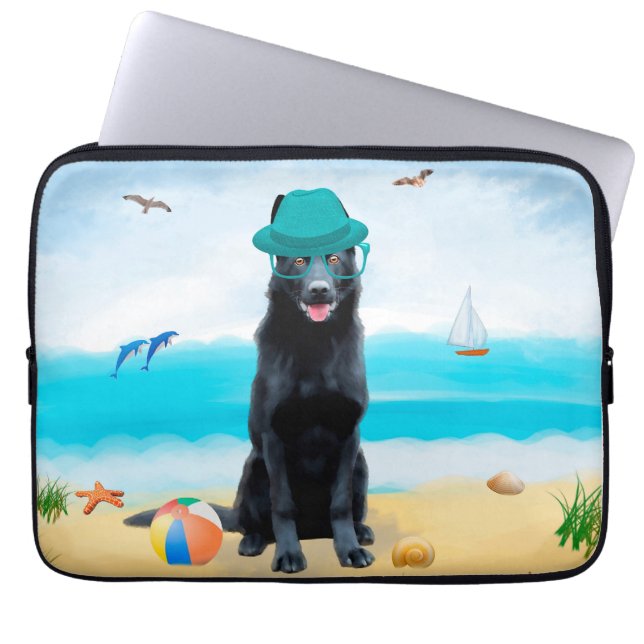 Black German Shepherd Hund på Beach Laptop Fodral (Framsidan)