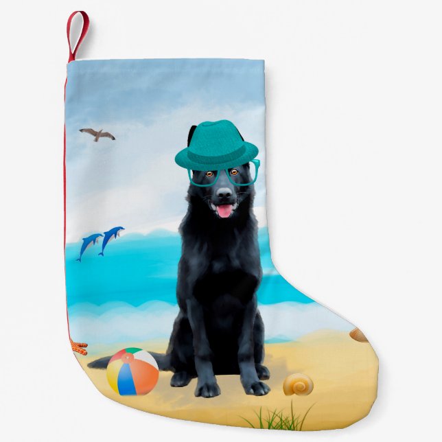 Black German Shepherd Hund på Beach Liten Julstrumpa (Framsidan)