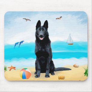 Black German Shepherd Hund på Beach Musmatta