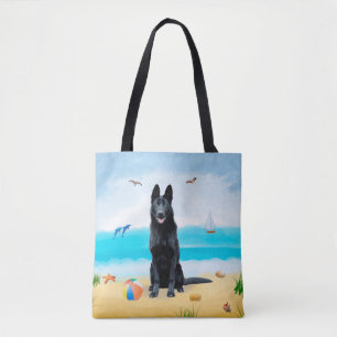 Black German Shepherd Hund på Beach Tygkasse