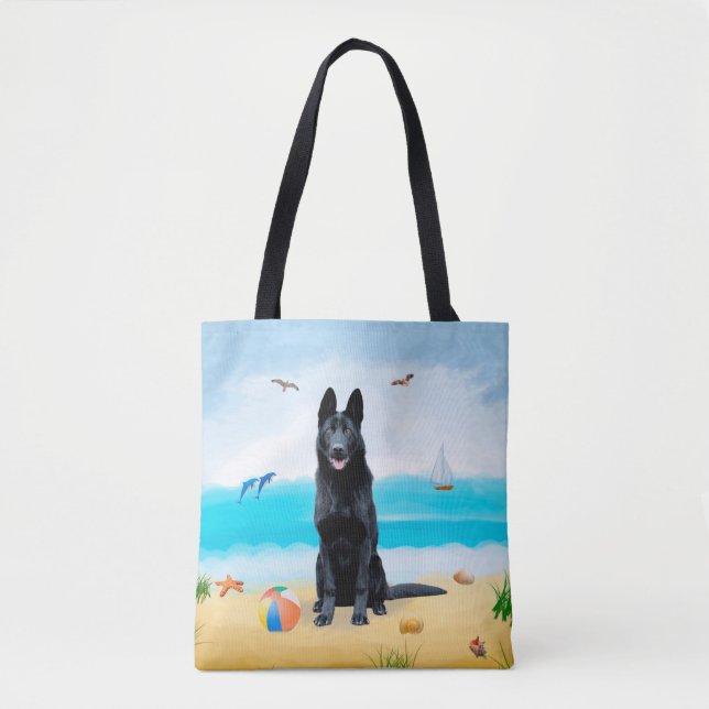 Black German Shepherd Hund på Beach Tygkasse (Framsida)