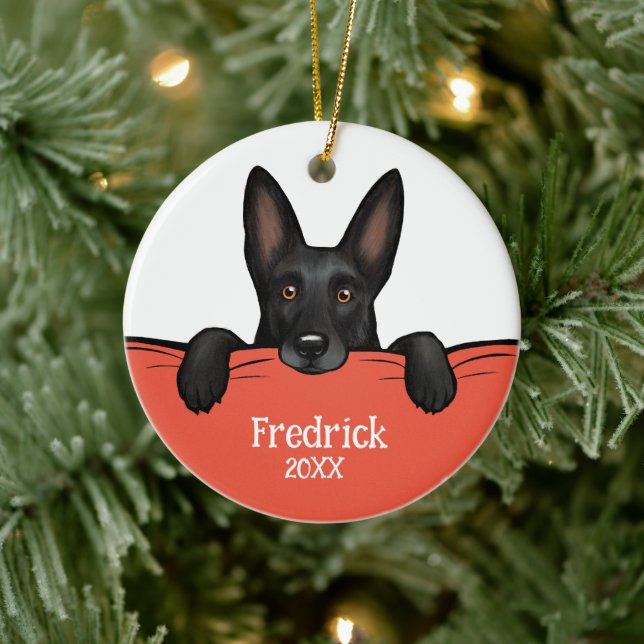 Black German Shepherd Hund Personlig Julgransprydnad Keramik (Träd)