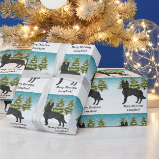 Black German Shepherd Hund Snowy Winter Forest Presentpapper