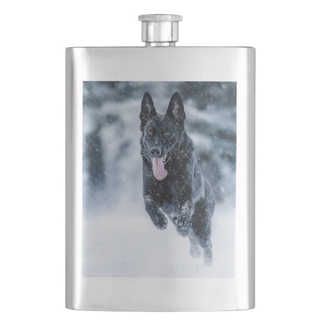 Black German Shepherd i snö Duvet Cover Fickplunta (Framsidan)