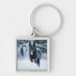 Black German Shepherd i snö Duvet Cover Fyrkantig Silverfärgad Nyckelring