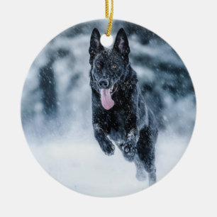 Black German Shepherd i snö Duvet Cover Julgransprydnad Keramik