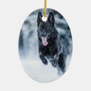 Black German Shepherd i snö Duvet Cover Julgransprydnad Keramik