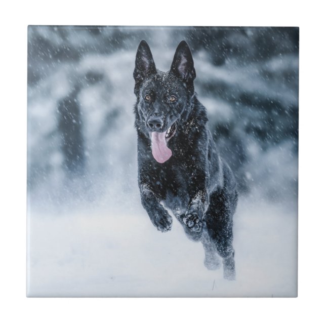 Black German Shepherd i snö Duvet Cover Kakelplatta (Framsidan)