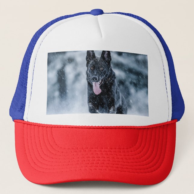 Black German Shepherd i snö Duvet Cover Keps (Framsida)