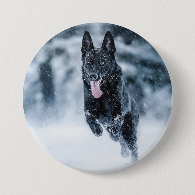 Black German Shepherd i snö Duvet Cover Knapp (Framsida)