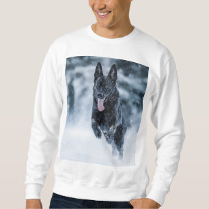 Black German Shepherd i snö Duvet Cover Lång Ärmad Tröja