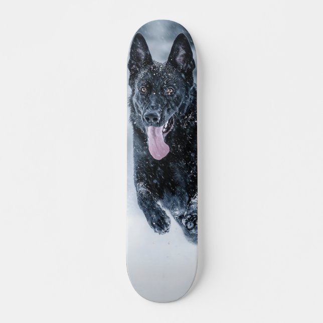 Black German Shepherd i snö Duvet Cover Mini Skateboard Bräda 18,5 Cm (Framsida)