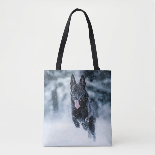 Black German Shepherd i snö Duvet Cover Tygkasse (Framsida)