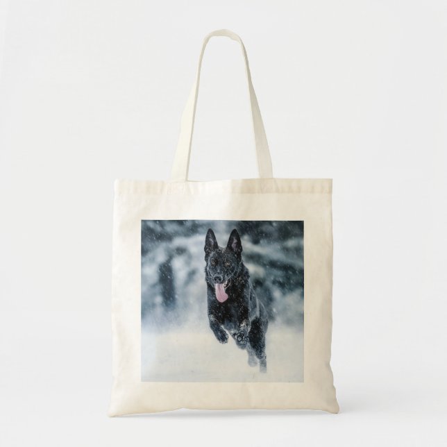 Black German Shepherd i snö Duvet Cover Tygkasse (Framsidan)