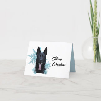 Black German Shepherd i Snöflingor Helgkort