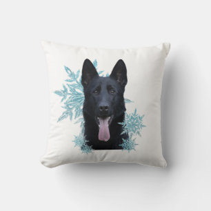 Black German Shepherd i Snöflingor Kudde