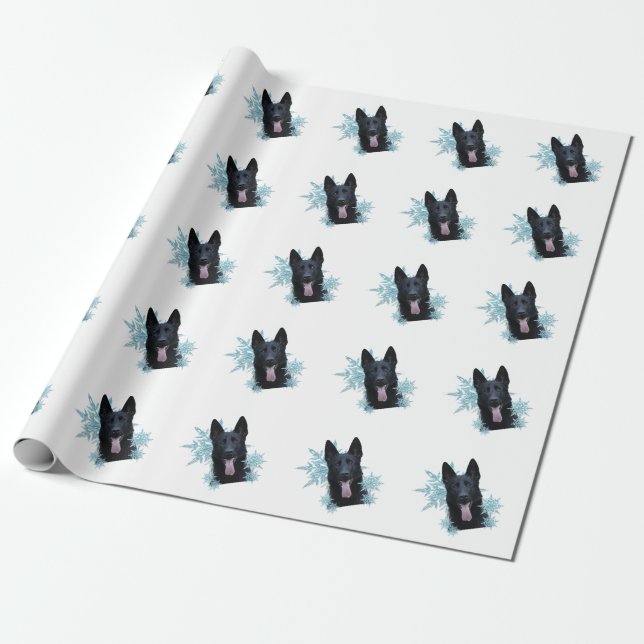 Black German Shepherd i Snöflingor Presentpapper (Utrullad)