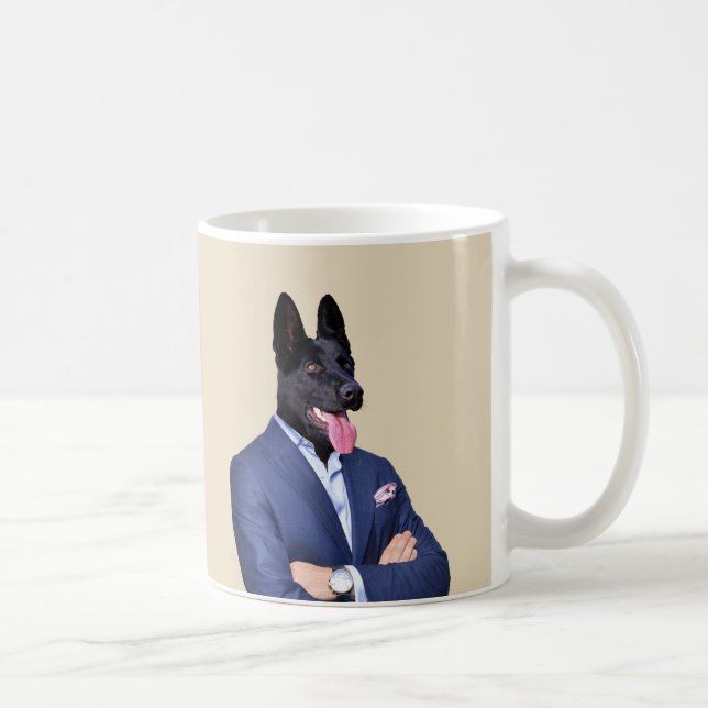 Black German Shepherd in a kostym - Humanimal Kaffemugg (Höger)