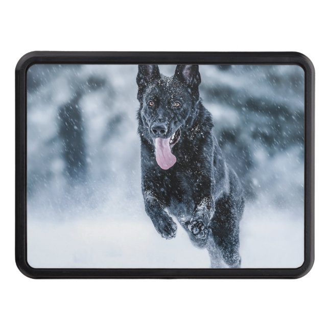 Black German Shepherd in snow Duvet Cover Dragkroksskydd (Framsidan)