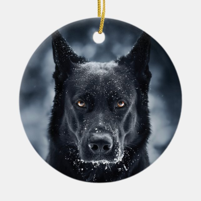Black German Shepherd Julgransprydnad Keramik (Framsidan)
