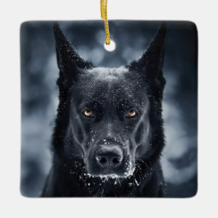 Black German Shepherd Julgransprydnad Keramik
