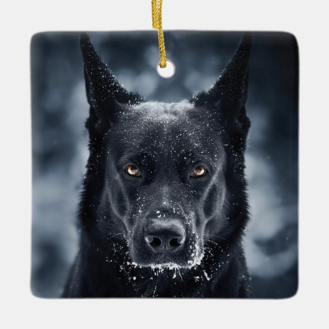 Black German Shepherd Julgransprydnad Keramik (Framsida)