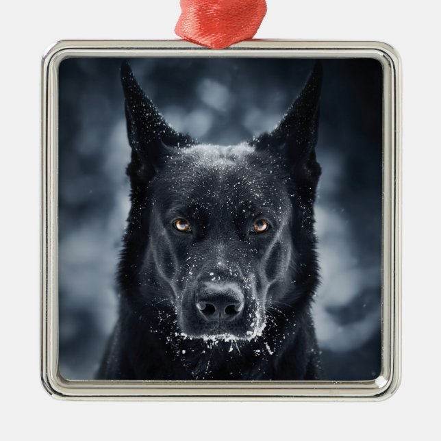 Black German Shepherd Julgransprydnad Metall (Framsidan)