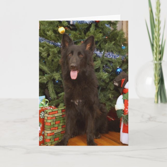 Black German Shepherd-julkort Helgkort (Framsida)