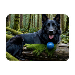 Black German Shepherd med Boll Magnet