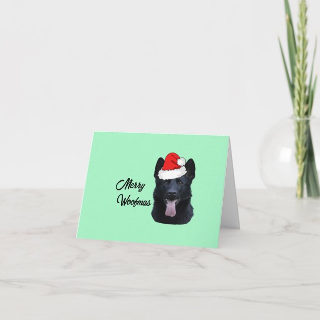 Black German Shepherd med Santa Hat Helgkort (Framsida)
