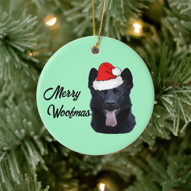 Black German Shepherd med Santa Hat Julgransprydnad Keramik (Träd)