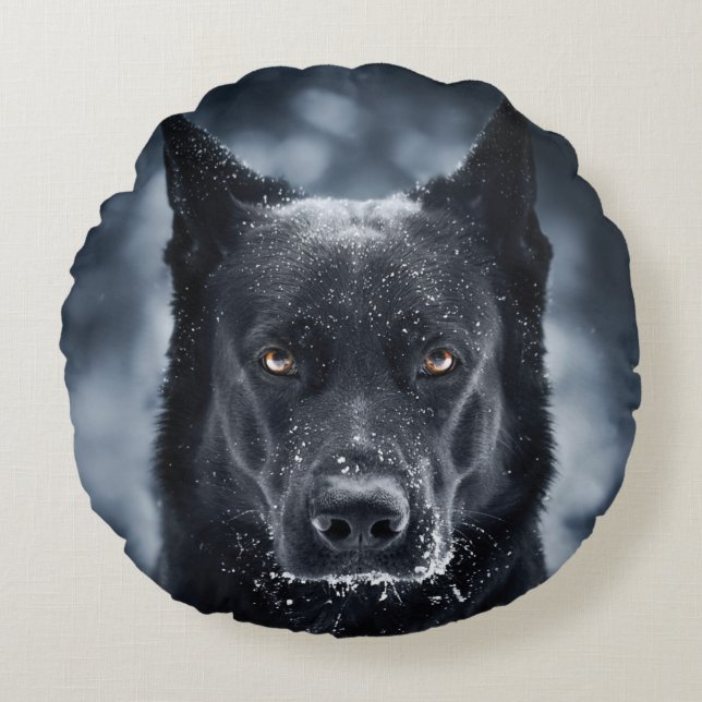 Black German Shepherd Rund Kudde (Framsidan)