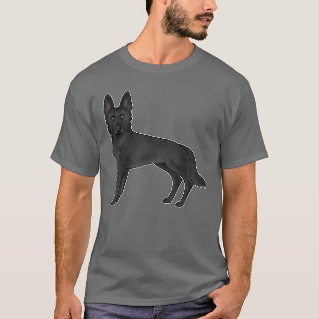 Black German Shepherd Samlare Hund Illustration T Shirt (Framsida)