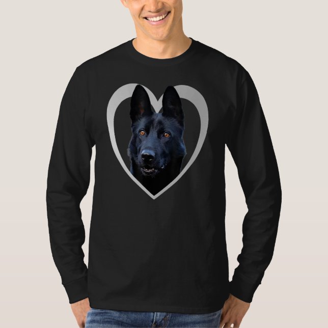 Black German Shepherd - Schäferhund Herz T Shirt (Framsida)