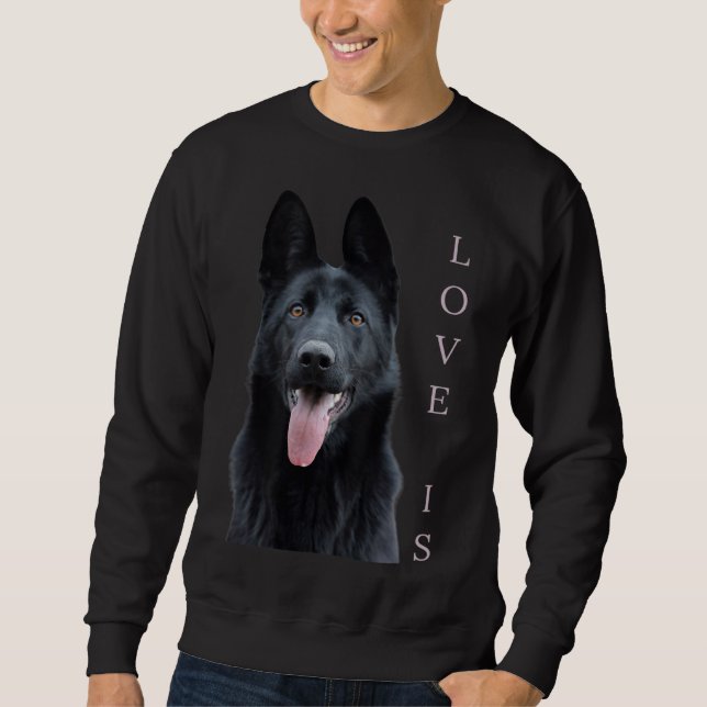 Black German Shepherd Shepard Hund Mamma Pappa Kär Lång Ärmad Tröja (Framsida)