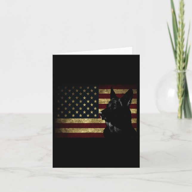 Black German Shepherd Shirt American Flagga 4 juli Kort (Framsida)