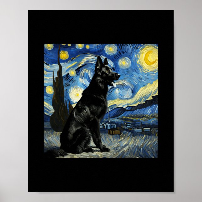 Black German Shepherd Starry Night Van Gogh Thanks Poster (Framsidan)