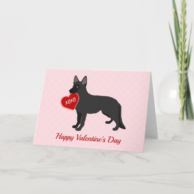 Black German Shepherd Valentine Day-Helgdag Card Helgkort (Framsida)